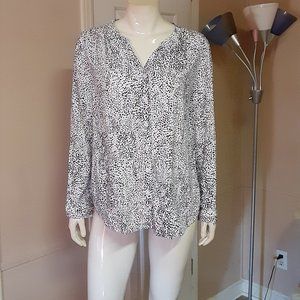 Beach Lunch Lounge Super Soft White W/ Black & Red Spots Button Up Blouse